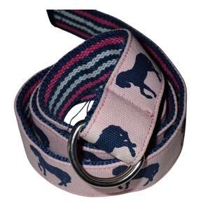 Sloane Ranger Web Belt Pink Horses Stripe Preppy Casual 39"